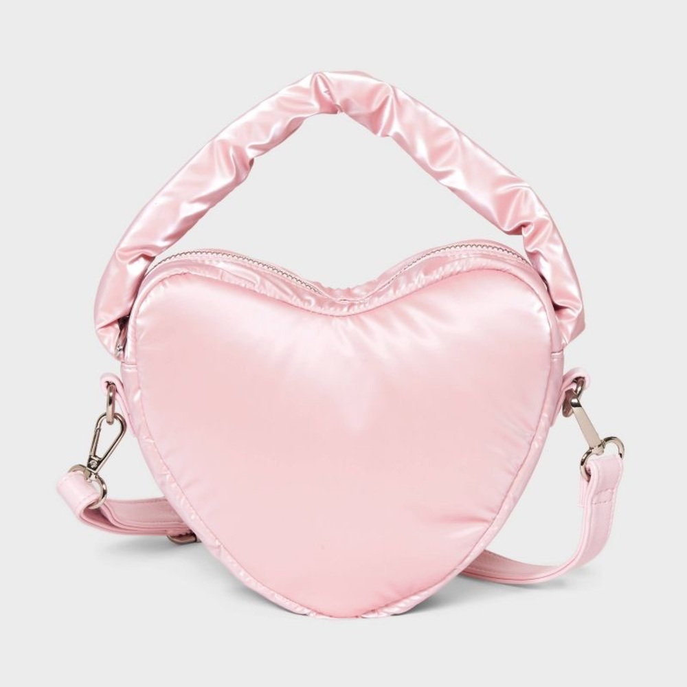 🆕 Puffy Light Pink Heart Crossbody Bag with Removable Straps